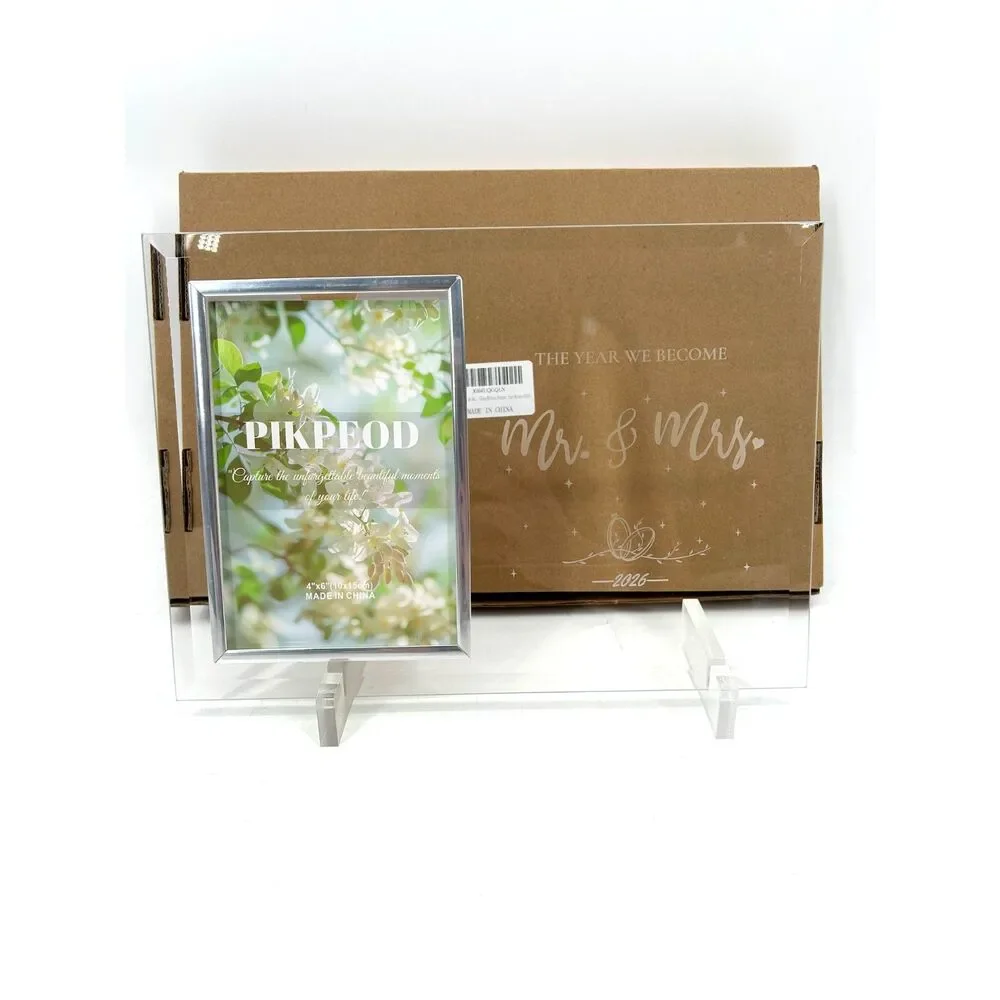 NIB Mr. & Mrs. 2026 Wedding 4x6 Glass Picture Frame Keepsake Engagement Gift
